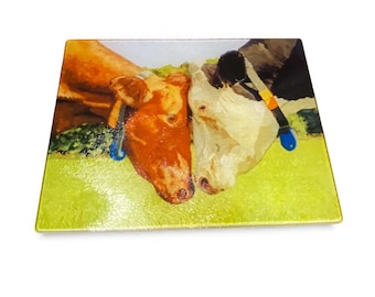 Two Cows Glass Worktop Saver | Farmhouse Kitchen Chopping Board