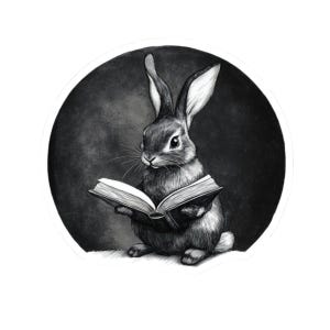 Nyckfullt läsklistermärke med svart kaninkonst - Vintage svartvit design