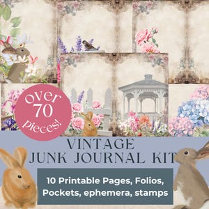 Vintage Garden Junk Journal Kit, Flower Junk Journal Pages, Botanical Digital Paper, Printable Ephemera for Scrapbooking, Instant Download