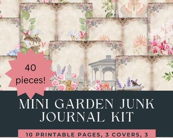 Vintage Garden Printable Mini Junk Journal Kit, Digital Download, Creative Journal, Ephemera, Folios, Pockets, Scrapbook Pages, Printable
