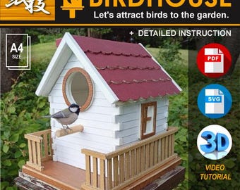 bird house, bird feeder, birdhouses, wood, PDF, SVG, file for Print, Cricut, Cutting Machine, 3D low poly, DIY, nesting box, template