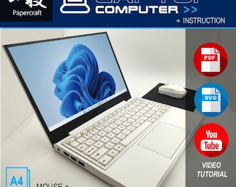 papercraft laptop, computer, papercraft pc, PDF, SVG, file for Print, Cricut, Cutting Machine, 3D low poly, DIY papercraft, template