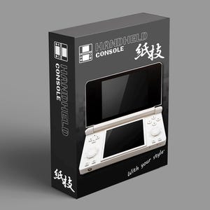 May include: A black box featuring a white handheld console with two screens and buttons. The box has the words "HANDHELD CONSOLE" and Chinese characters in white. The phrase "With your style" is also visible.