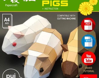 Guinea Pig, paper craft, cuy, peru, latin, andes, PDF, SVG, file for Print, Cricut, Cutting Machine, templates, 3D low poly, peru papercraft