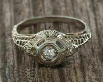 Vintage Style Three Stone Ring, Round Cut Moissanite Diamond Trilogy Ring, Wedding Bridal Ring, Engagement Ring For Fiancee, Christmas Gift