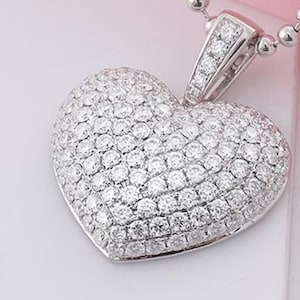Heart Shape Pendant For Women, Pave Set Round Cut Moissanite Diamond Pendant, White Gold Wedding Pendant, Valentine's Gift For Girlfriend