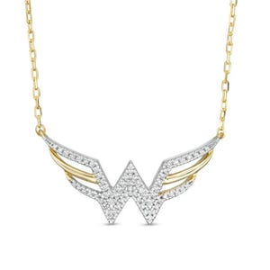 WONDER WOMEN Symbol Necklace, Round Cut Moissanite Diamond Pendant Necklace, Two Tone Gold Necklace For Women, Mother&#39;s Day Gift Necklace