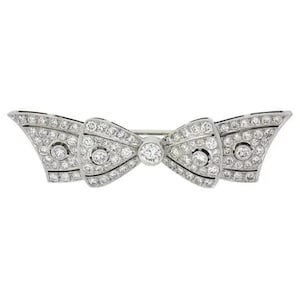 Vintage Style Bow Brooch, Round Moissanite Diamond Art Deco Brooch, Wedding Brooch For Women, Gift For Mother, Brooch, Anniversary Gift