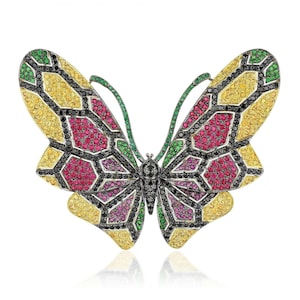 Butterfly Inspired Brooch For Women, Multi Color Round Cut CZ Stone Wedding Brooch, Party Wear Brooch, Wedding Bridal Brooch In 925 Silver