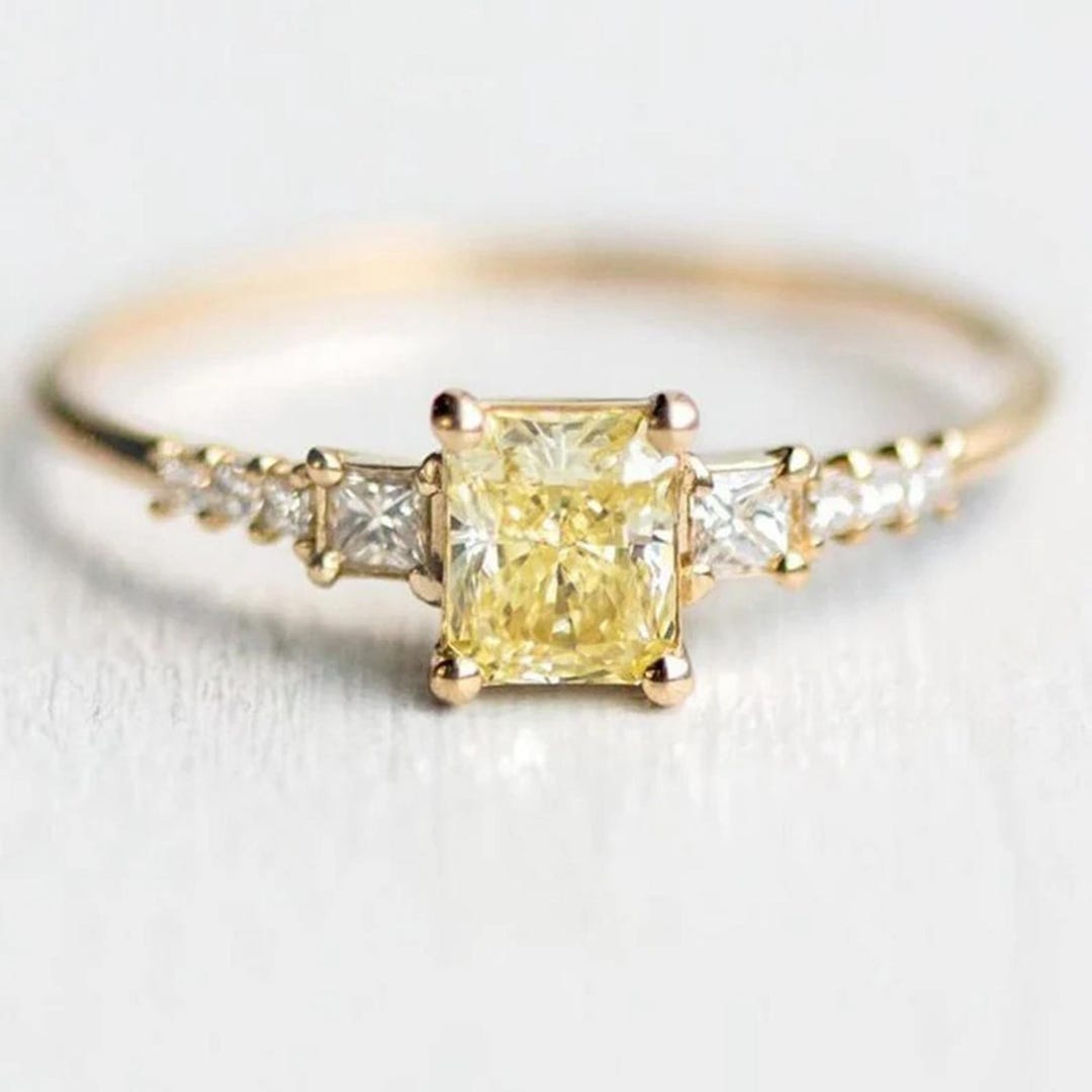 FOONEE CZ Princess Cut Set Di Anelli Da Sposa, Anelli Di - Foto 7