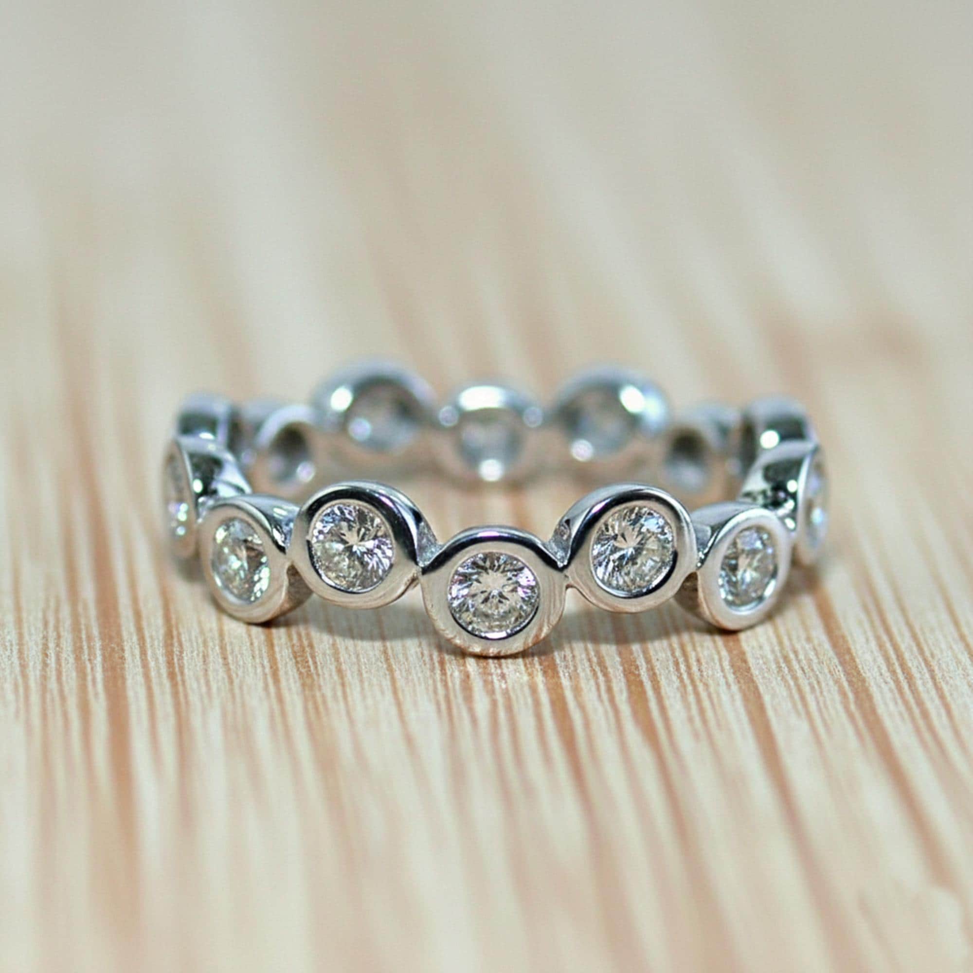 Bezel Set Full Eternity Band, Round Cut Moissanite Diamond Wedding Band ...