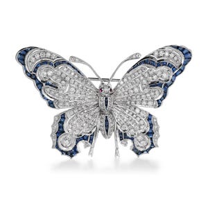 Victorian Sapphire &quot;Butterfly&quot; Brooch, Multi Shape CZ Stone Vintage Style Brooch, Women&#39;s Insect Butterfly Brooch, Antique Engagement Brooch