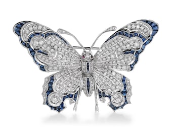 Victorian Sapphire "Butterfly" Brooch, Multi Shape CZ Stone Vintage Style Brooch, Women's Insect Butterfly Brooch, Antique Engagement Brooch