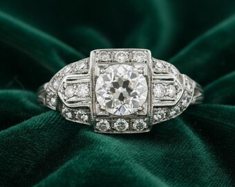 Anello nuziale con lavorazione milgrain, anello di fidanzamento Art Déco, anello vintage con moissanite e diamanti taglio antico europeo, gioielli antichi per lei, anello retrò