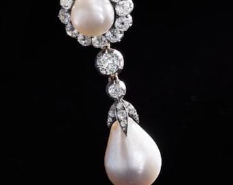 Circa 1865's Vintage Inspire Pearl Drop Brooch, Round CZ Stone Edwardian Brooch, Women's Office Wear Brooch, Antique Art Deco Wedding Brooch