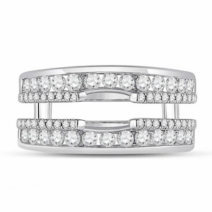 Förlovningsring med Enhancer Guard, Rund Enhancer-ring med Moissanit-diamant, Dubbelring, Stapelbar ring i vitt guld, Löftesring för kvinnor