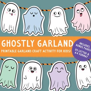 Halloween Ghost Garland Printable: Kids&#39; Craft Banner (PDF Download A4/US Letter Size)