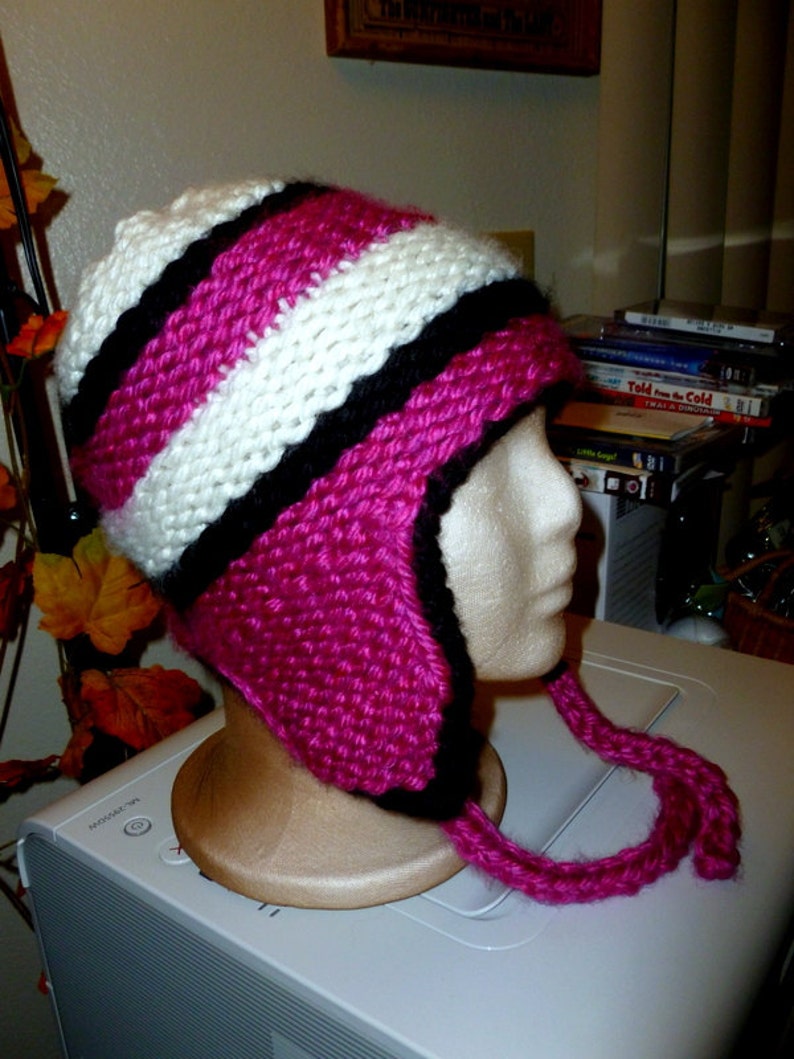 Loom Knit Striped Ear-flap Hat Pattern - Etsy