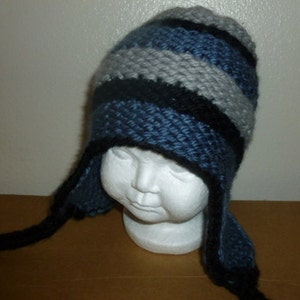 Loom Knit Striped Ear-flap Hat Pattern - Etsy