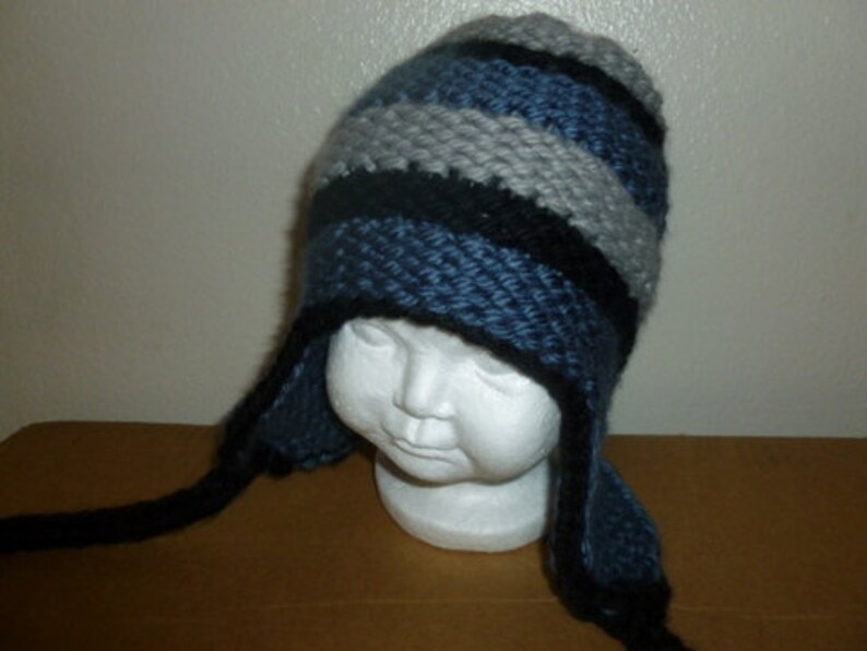 Loom Knit Striped Ear-flap Hat Pattern - Etsy