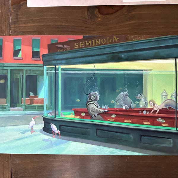 Nighthawks Giclée Print, Diver Mermaid Seal Art