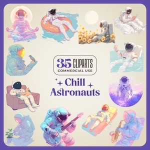 35 cliparts d'astronautes Chill - 300 DPI png - cool, rêveur, poétique, fille, rose, graphique, moderne, drôle, sublimation de t-shirt, détente cosmonaute