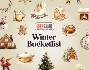 Winter Bucket List Cliparts – Christmas Activities, Planner Stickers (Digital Download)