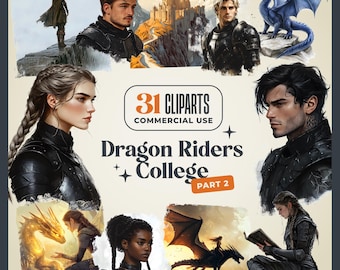Dragon Riders College Cliparts – Romantasy Art, Junk Journal (Descarga digital)