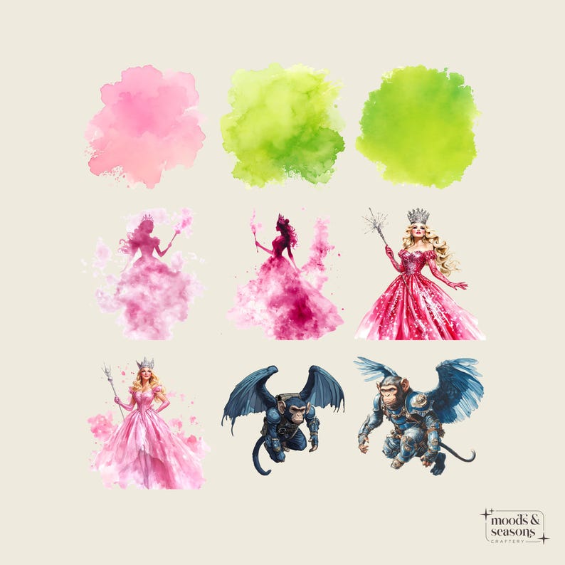 Conjunto de imágenes prediseñadas de brujas – Rosa y verde, inspirado ...