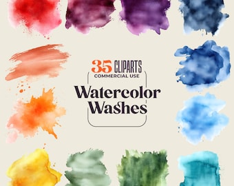Watercolor Washes Clipart – 35 Painting Texture PNGs (Digital Download)