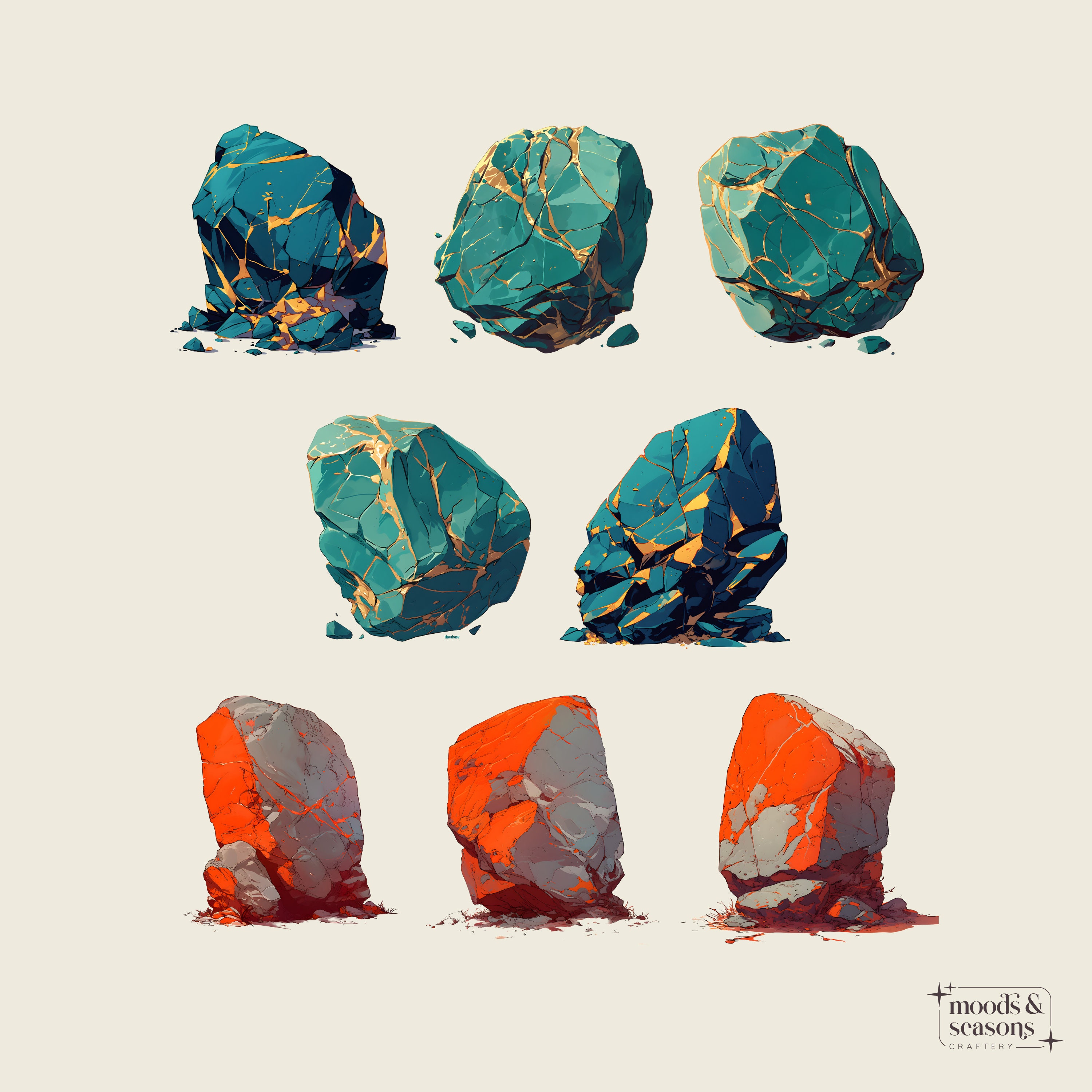 Colorful Cartoon Stone Clipart – 32 PNG Nature Elements (300 DPI ...
