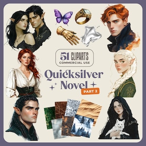 51 Quicksilver Novel Cliparts Teil 2 - Transparente Png - Charaktere und Accessoires und nahtlose Muster - Kunst lesen Junk Journal Collage