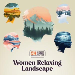 24 femmes paysages relaxants - png 300 ppp - double exposition - spiritualité - portrait de femmes poétiques de croissance personnelle - collage - Junk Journal