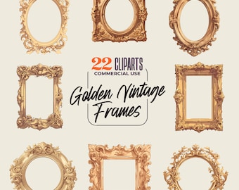 Gold Vintage Frames Cliparts – Ornate Frame Graphics (Digital Download)