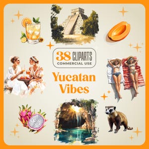 38 Yucatan Trip Clipart - 300 DPI png - Vacaciones en México, viajes al sur, ... lugares icónicos, postal, animales, comida, cóctel, tradicional