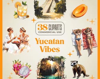 Yucatan Travel Clipart Set – Mexico Holiday Illustrations (Digital Download)