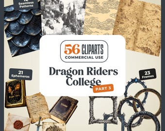 Cliparty Dragon Riders College – bezszwowe wzory, ramki (do pobrania cyfrowego)