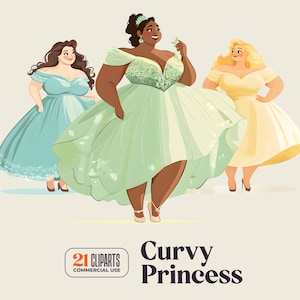 21 curvy prinsessen: Disney-jurken dragen groen, blauw, geel, paars, rood, roze - hoge kwaliteit 300 dpi - grote kunst - collagedagboek