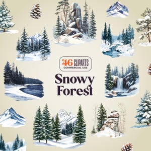 46 Foresta innevata - PNG trasparente 300 DPI - Bosco invernale, Pino, montagne, cascata, spiaggia, pigne, fiumi - Paesaggio innevato