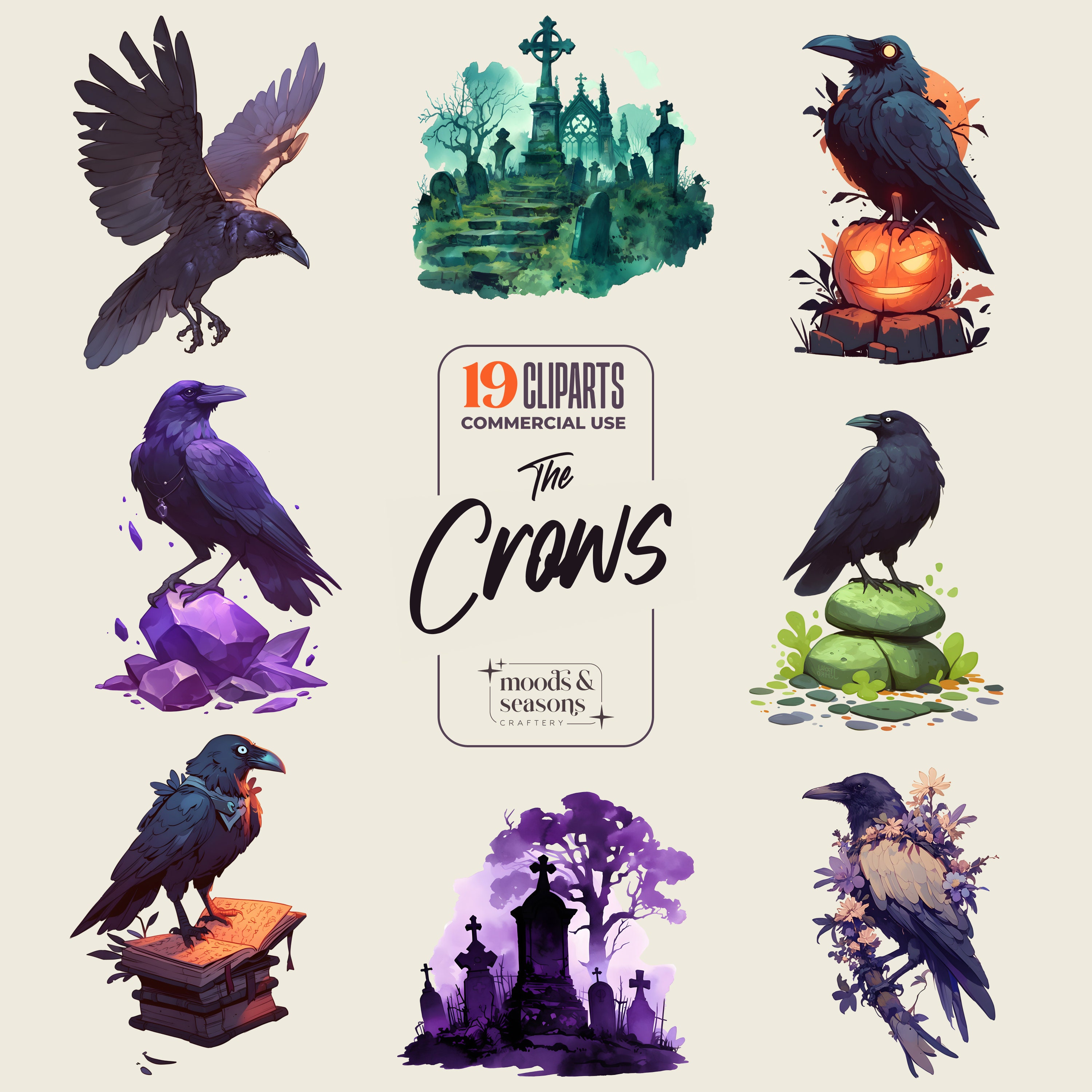 19 Crows Cliparts - 300 DPI Png - Cute Animals and Elements - Halloween ...