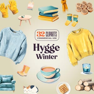 32 images d'hiver hygge - 300 ppp png - éléments confortables et confortables, meubles de mode scandinave, nourriture, détente à la maison - fond transparent