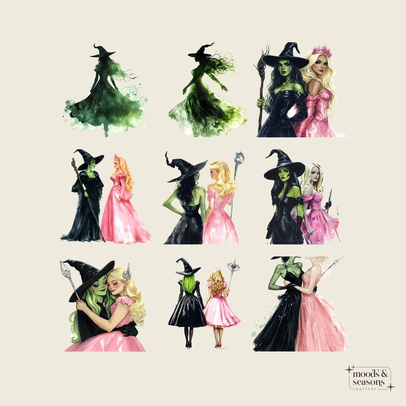 Conjunto de imágenes prediseñadas de brujas – Rosa y verde, inspirado ...