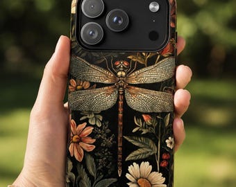 Dragonfly & Flowers Phone Case - Fits iPhone and Samsung Galaxy | Nature-Inspired, Durable, and Elegant