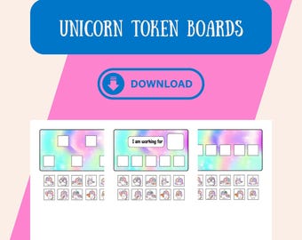 Tablero de fichas de unicornio para educación especial ABA y terapia del habla. Visuales de gestión del comportamiento.