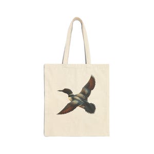 Loon in flight Cotton Canvas Tote Bag natural bird watcher