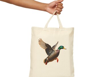 Mallard Duck in flight Cotton Canvas Tote Bag natural bird watcher backyard nature outdoor pond lake