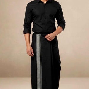 Dhoti de color para hombre: dhoti indio para hombre, dhoti de algodón de color, dhoti negro/ Mundu del sur de la India/ Ropa festiva y cultural para hombre