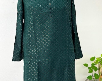 Conjunto de pijama kurta con lentejuelas bordadas: ropa de boda india verde