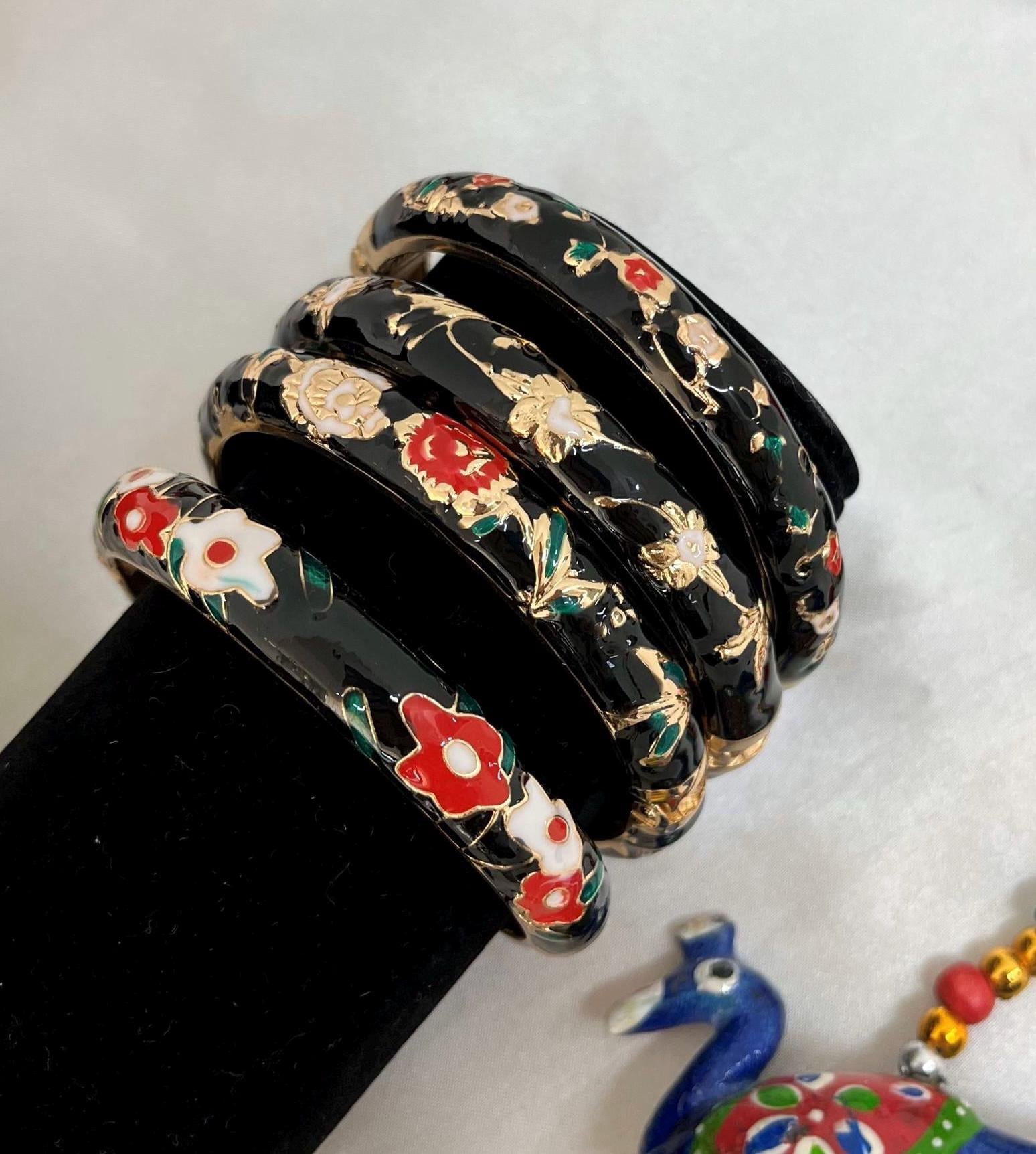 エナメルフローラルバングル、ヴィンテージブレスレット、カラフルな