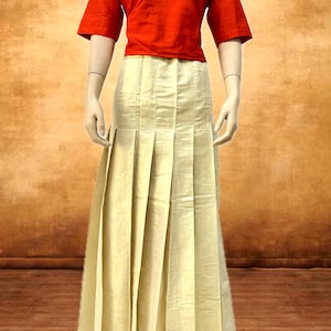 Blouse Skirt Set |Traditional Handloom Look |Cream and Gold Ethnic Wear |Women&#39;s skirt Set| Onam Set | Dhavani Set | Half Saree